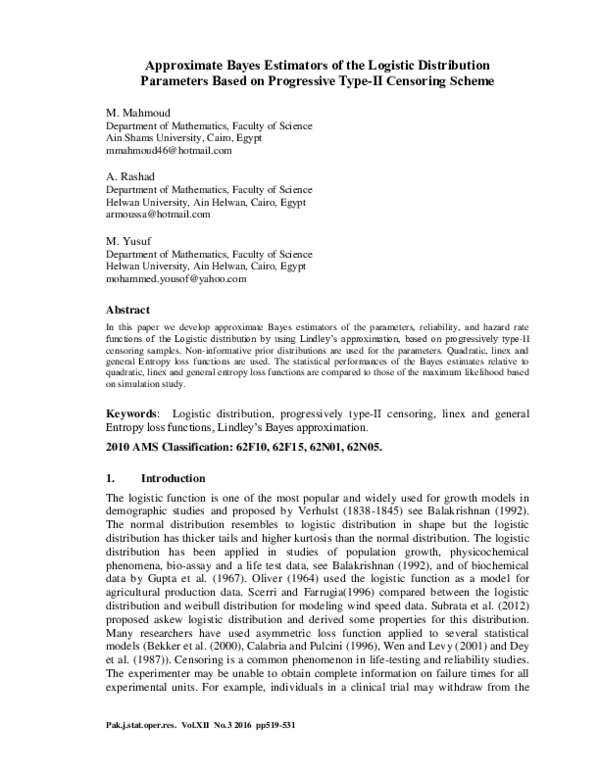 (PDF) Approximate Bayes Estimators of the Logistic Distribution ...