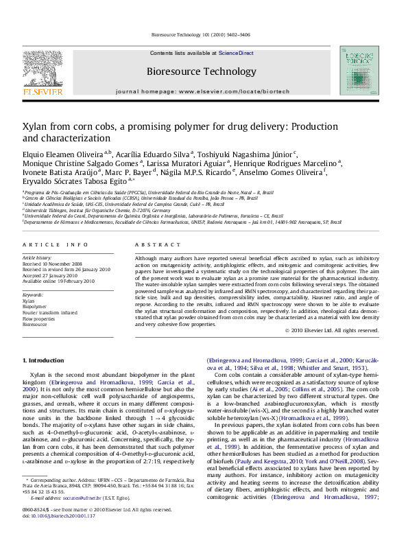 (PDF) Xylan from corn cobs, a promising polymer for drug delivery