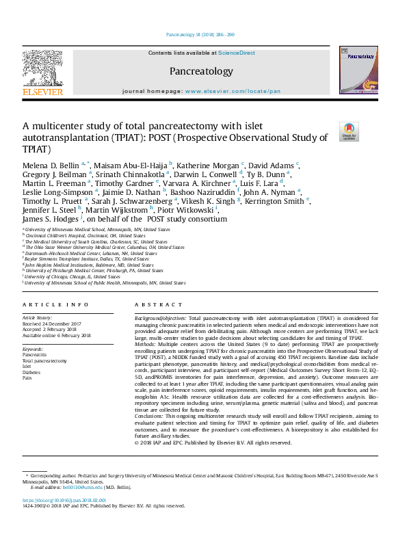 (PDF) A multicenter study of total pancreatectomy with islet ...