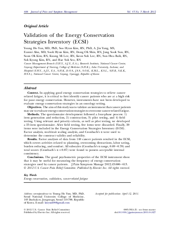 (PDF) Validation of the Energy Conservation Strategies Inventory (ECSI)