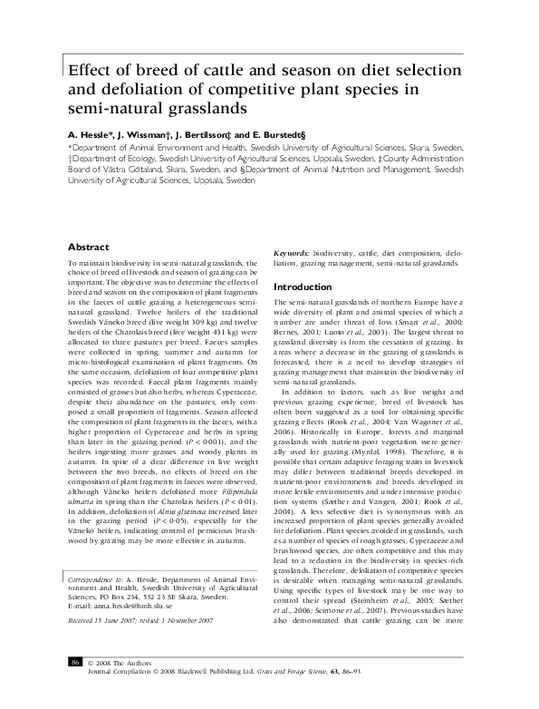 (PDF) Effect of breed of cattle and season on diet selection and ...