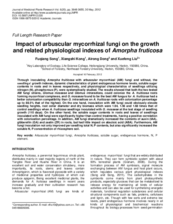(PDF) Impact of arbuscular mycorrhizal fungi on the growth and related ...