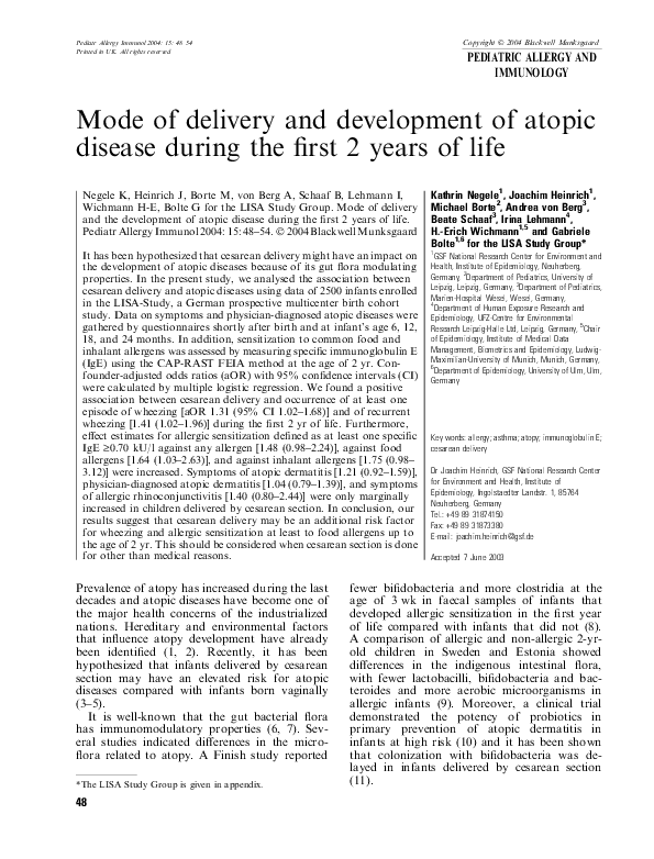 (PDF) Mode of delivery and development of atopic disease during the ...