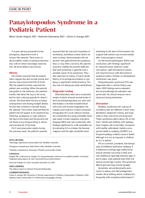(PDF) Panayiotopoulos Syndrome in a Pediatric Patient camila holguin