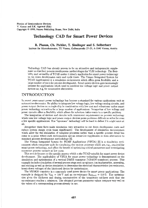 (PDF) Technology CAD for smart power devices