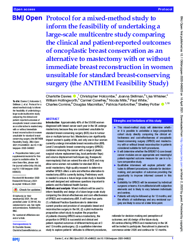 (PDF) Protocol for a mixed-method study to inform the feasibility of ...