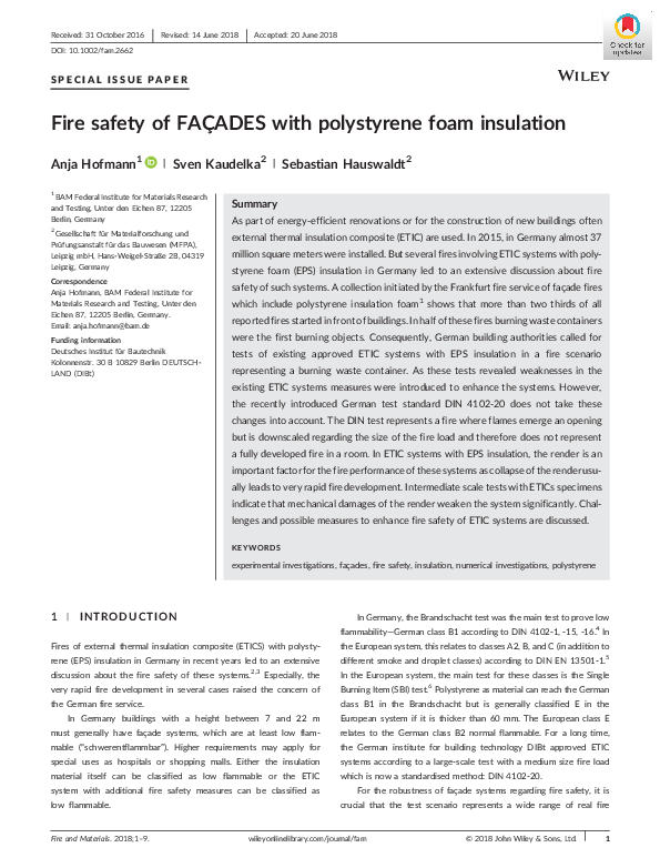 (PDF) Fire safety of FAÇADES with polystyrene foam insulation