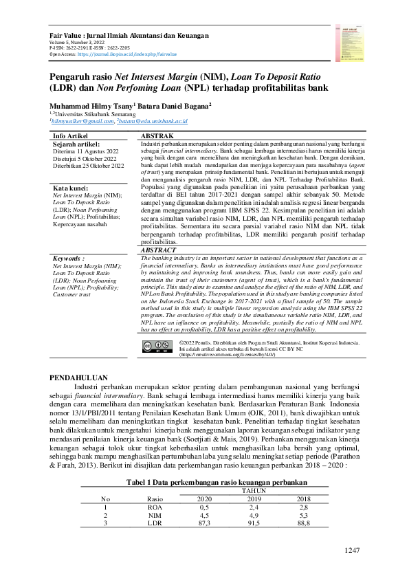 (PDF) Pengaruh rasio Net Intersest Margin (NIM), Loan To Deposit Ratio ...