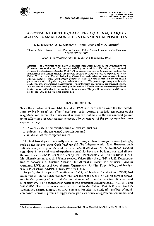 (PDF) Assessment of the computer code NAUA Mod 5 against a small-scale ...
