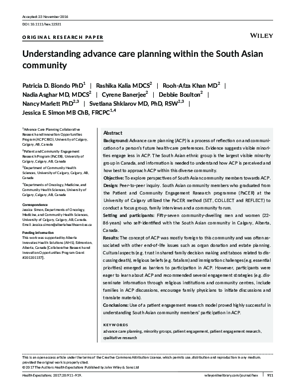 (PDF) Understanding advance care planning within the South Asian community
