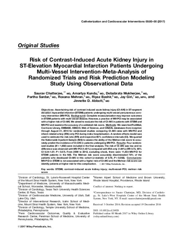 (PDF) Risk of contrast-induced acute kidney injury in ST-elevation ...