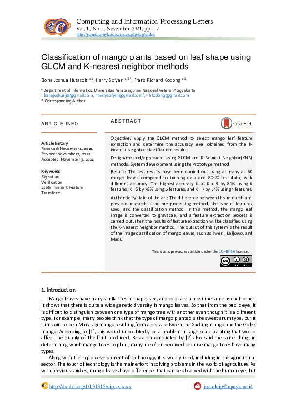 (PDF) Classification of mango plants based on leaf shape using GLCM and ...