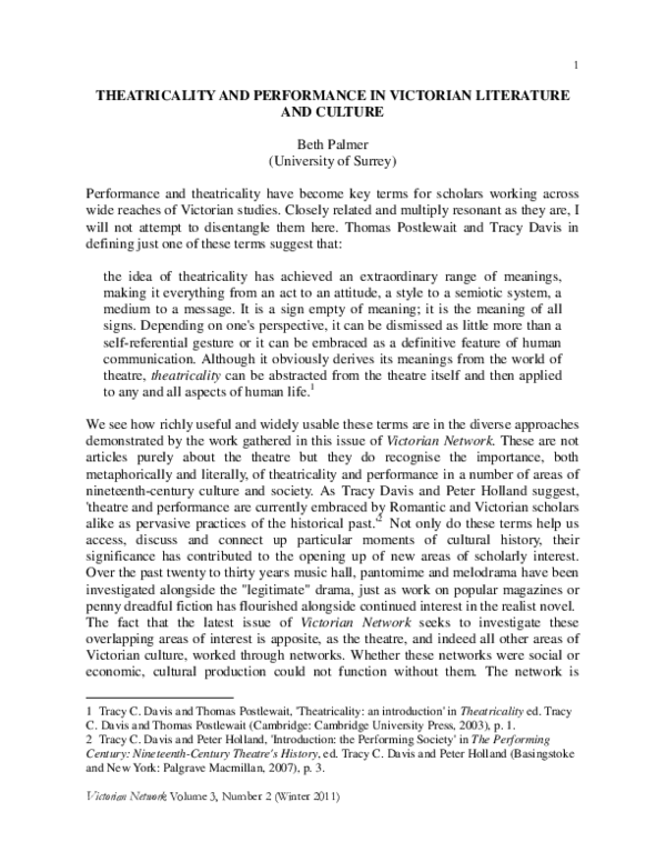 (PDF) Theatricality and Performance in Victorian Literature and Culture