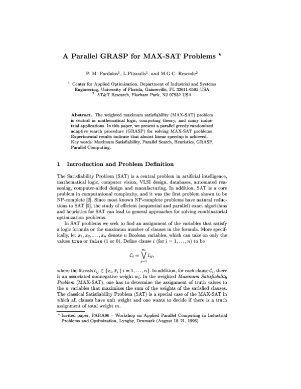  pdf a parallel grasp for max sat problems