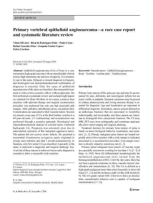 (PDF) Primary vertebral epithelioid rare case report
