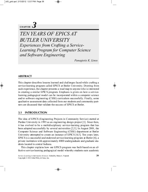 (PDF) Ten Years of EPICS at Butler University: Experiences from ...