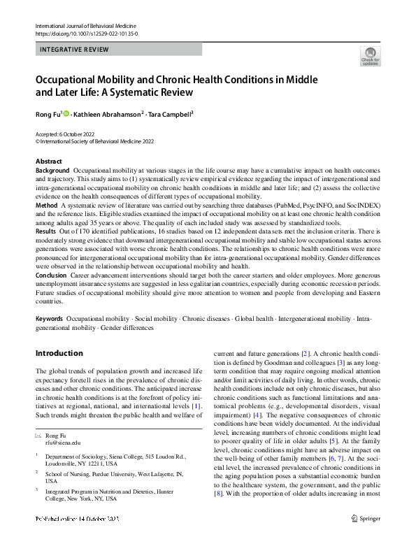 (PDF) Occupational Mobility and Chronic Health Conditions in Middle and ...