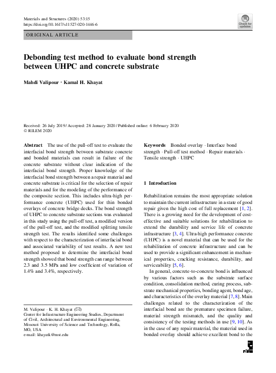 (PDF) Debonding test method to evaluate bond strength between UHPC and ...