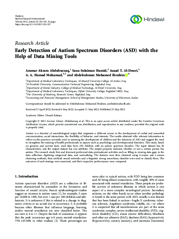 (PDF) Early Detection of Autism Spectrum Disorders (ASD) with the Help ...