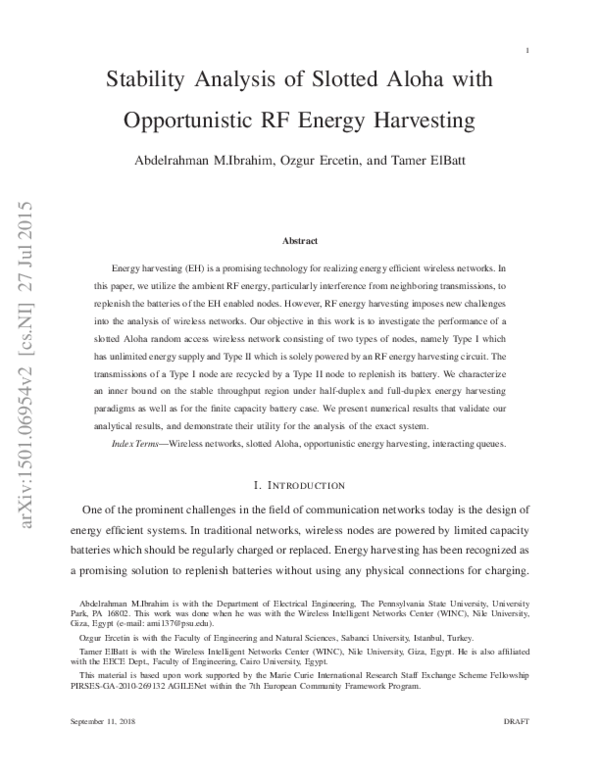 (PDF) Stability Analysis of Slotted Aloha With Opportunistic RF Energy ...