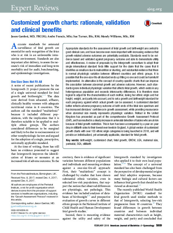 (PDF) Customized growth charts: rationale, validation and clinical benefits