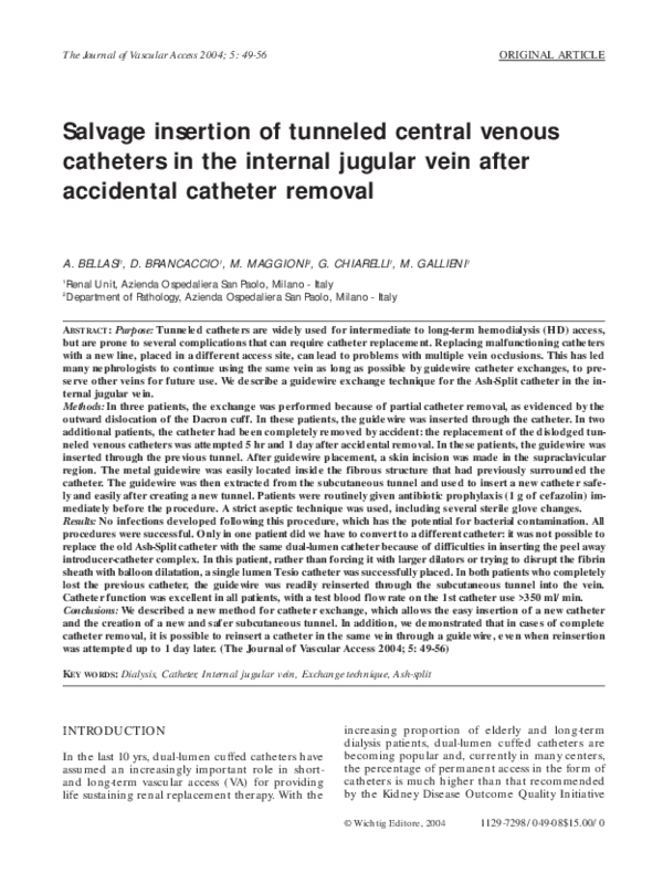 (PDF) Salvage Insertion of Tunneled Central Venous Catheters in the
