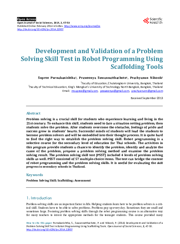 (PDF) Development and Validation of a Problem Solving Skill Test in ...