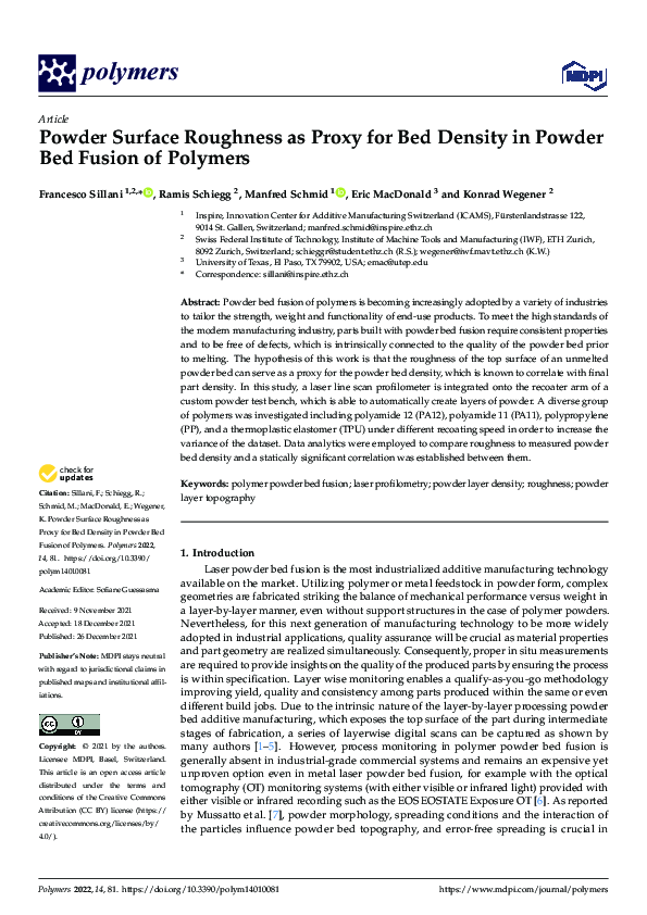 (PDF) Powder Surface Roughness as Proxy for Bed Density in Powder Bed ...