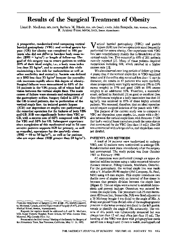 (PDF) Results of the surgical treatment of obesity