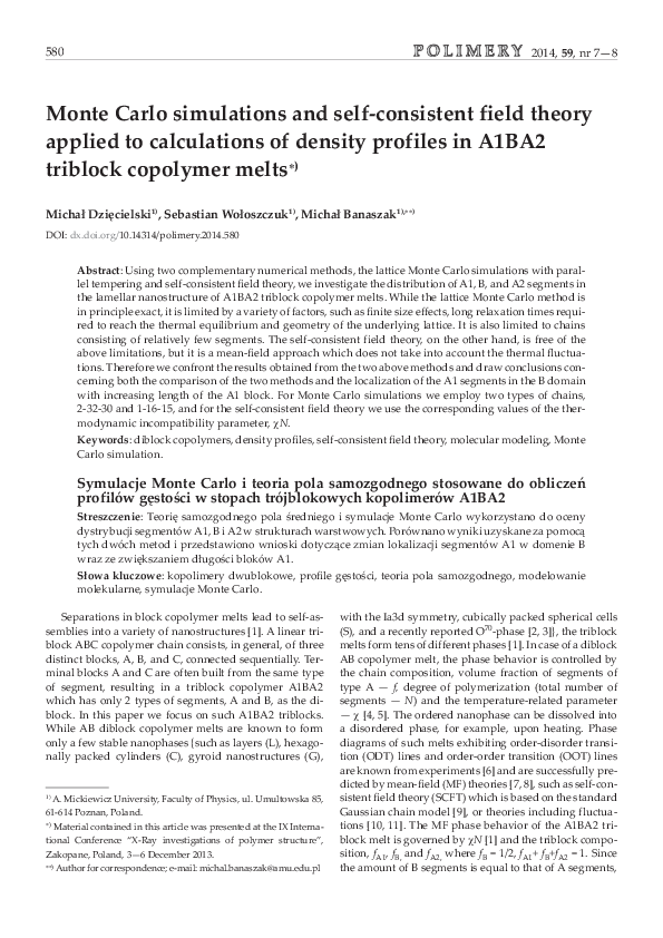 (PDF) Monte Carlo simulations and self-consistent field theory applied ...