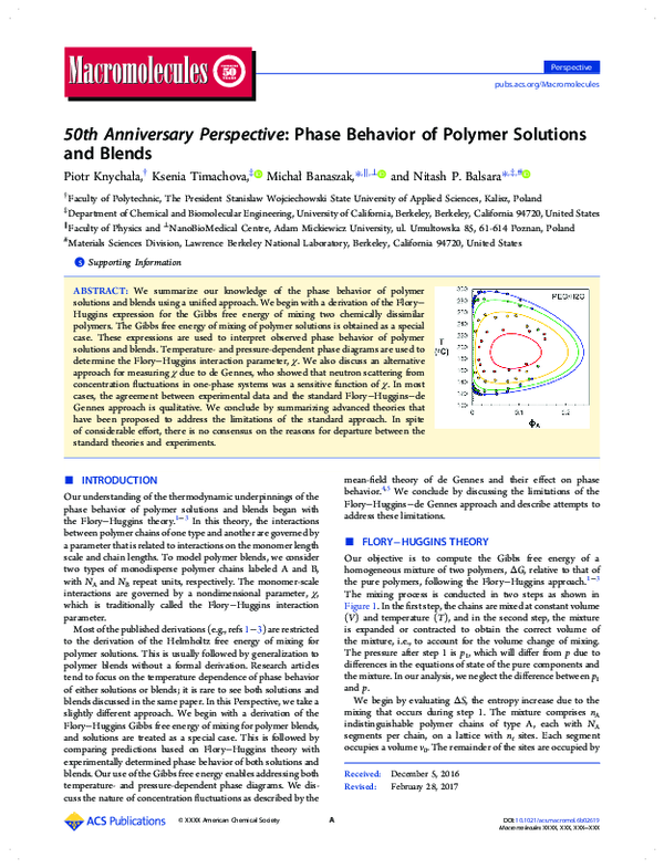 (PDF) 50th Anniversary Perspective: Phase Behavior of Polymer Solutions ...