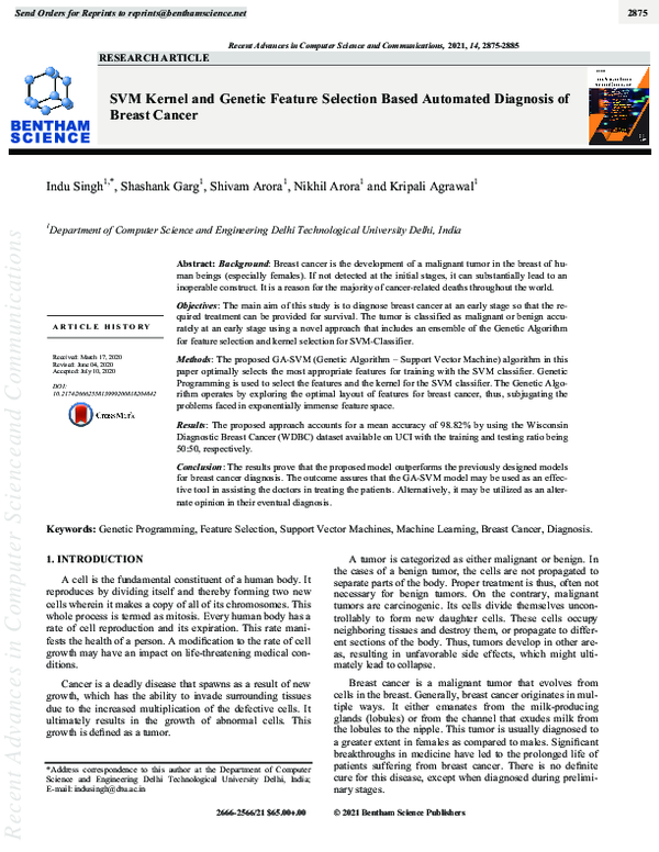 (PDF) SVM Kernel and Genetic Feature Selection Based Automated ...