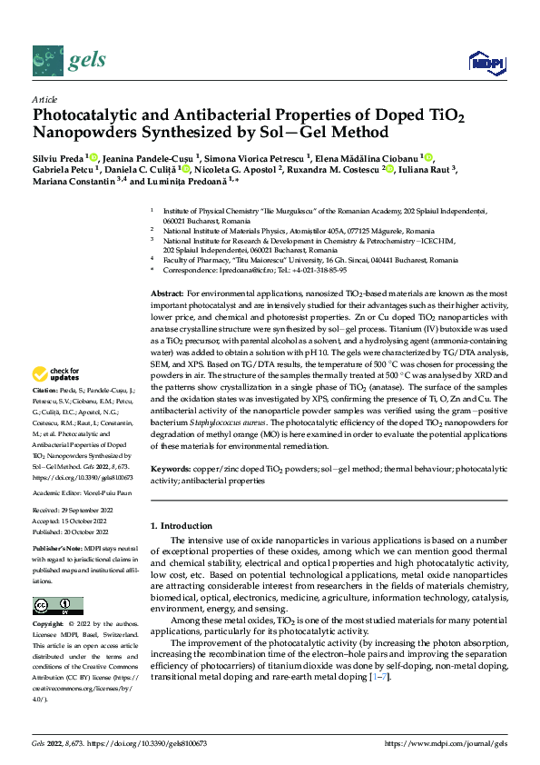 (PDF) Photocatalytic and Antibacterial Properties of Doped TiO2 ...