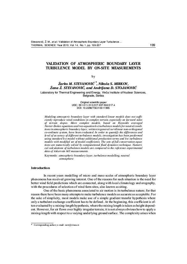 (PDF) Validation of atmospheric boundary layer turbulence model by on ...