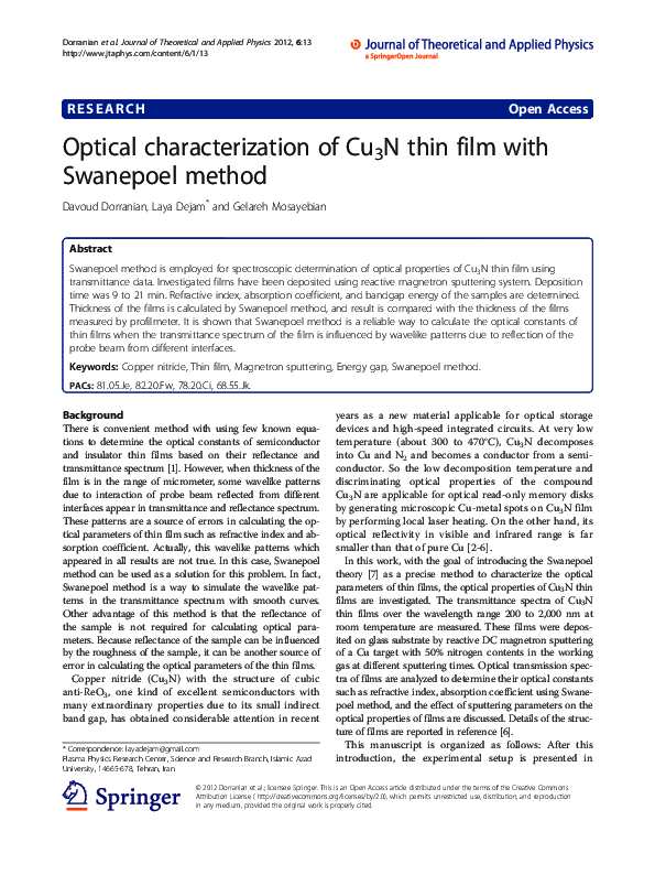 (PDF) Optical characterization of Cu3N thin film with Swanepoel method