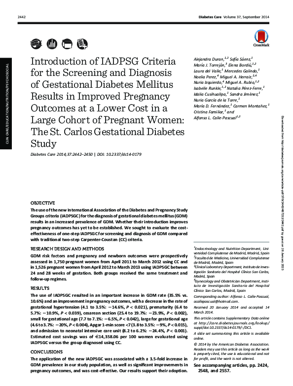(PDF) Introduction of IADPSG criteria for the screening and diagnosis ...