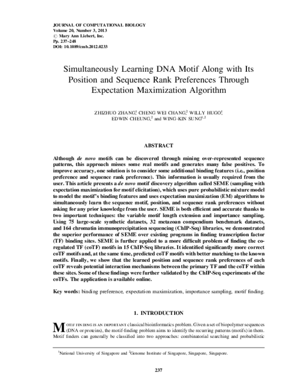 (PDF) Simultaneously Learning DNA Motif Along with Its Position and ...