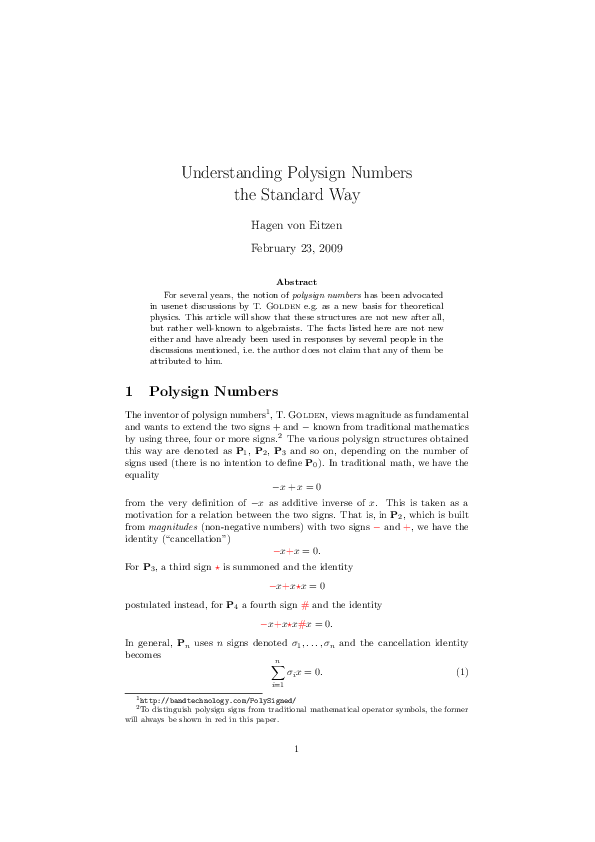 (PDF) Understanding Polysign Numbers the Standard Way