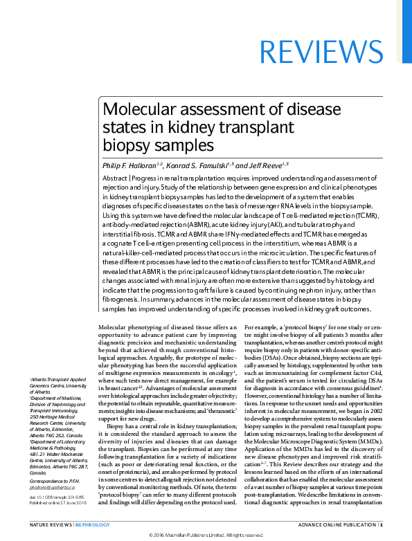 (PDF) Molecular assessment of disease states in kidney transplant ...