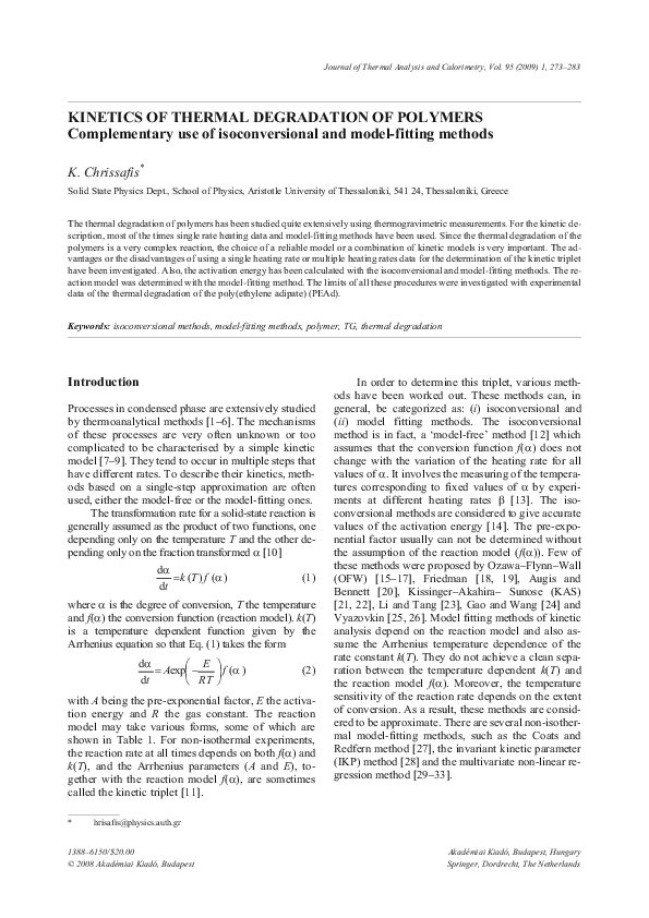 (PDF) Kinetics of thermal degradation of polymers