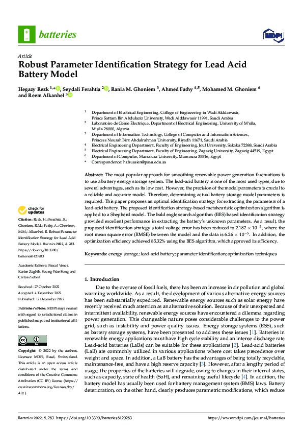 (PDF) Robust Parameter Identification Strategy for Lead Acid Battery Model