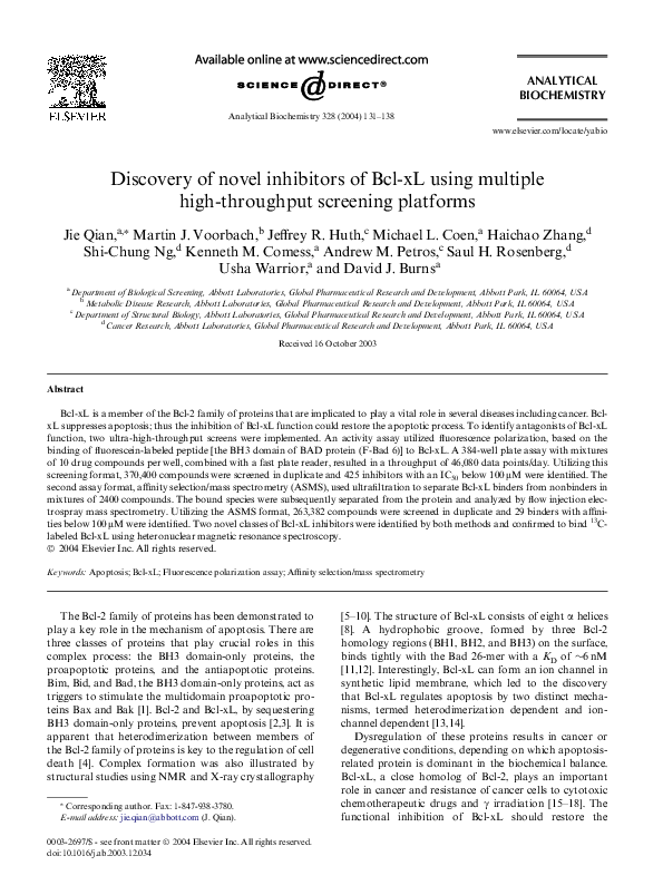 (PDF) Discovery of novel inhibitors of Bcl-xL using multiple high ...