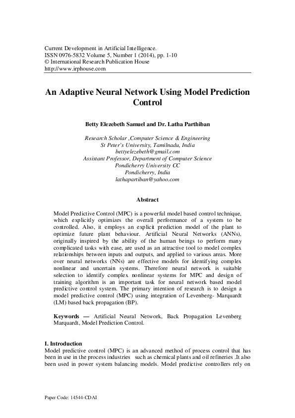 (PDF) An Adaptive Neural Network Using Model Prediction Control