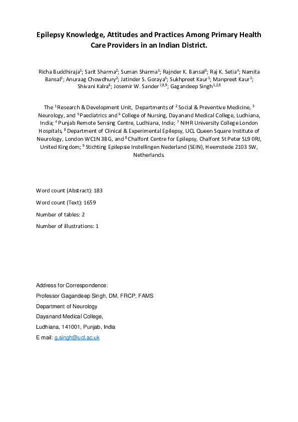 (PDF) Epilepsy knowledge, attitudes, and practices among primary ...