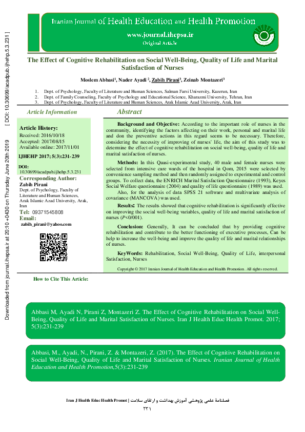 (PDF) The Effect of Cognitive Rehabilitation on Social Well-Being ...