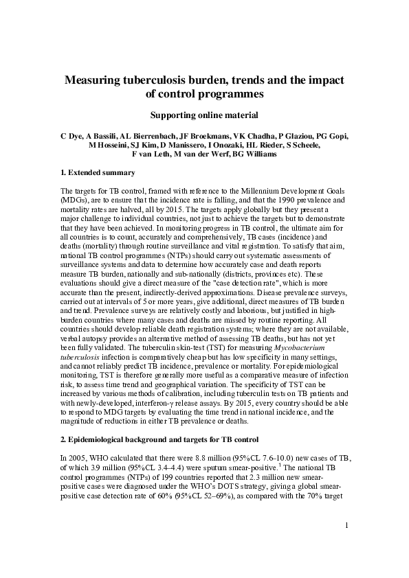 (PDF) Measuring tuberculosis burden, trends, and the impact of control ...