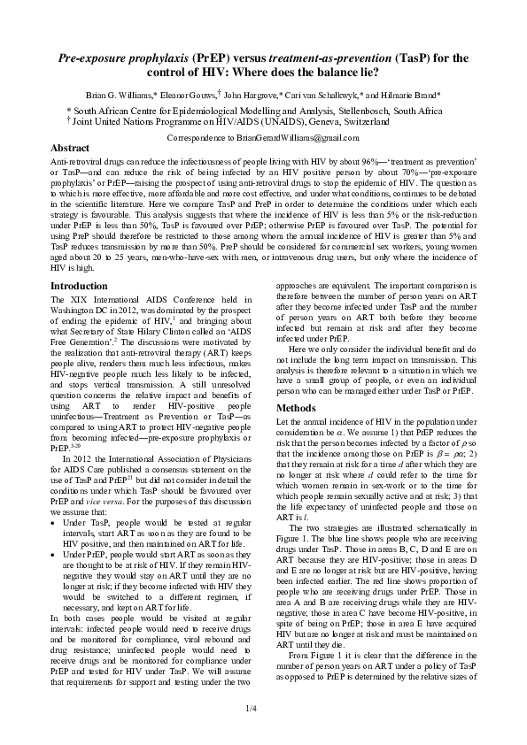 (PDF) Pre-exposure prophylaxis (PrEP) versus treatment-as-prevention ...