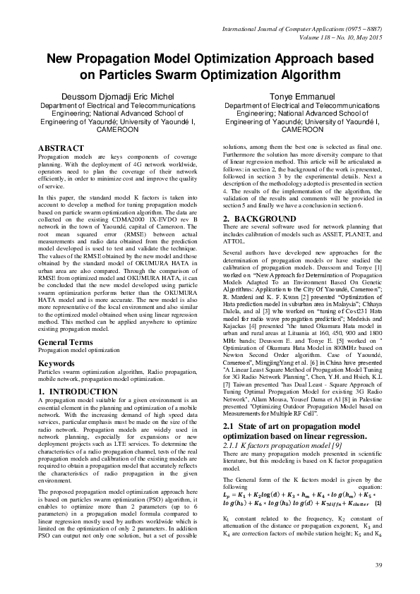 (PDF) New Propagation Model Optimization Approach based on Particles ...