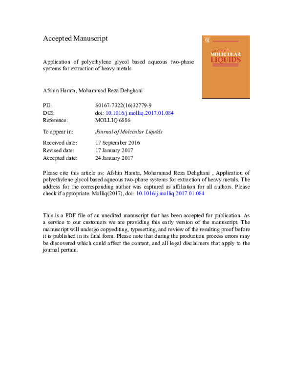 (PDF) Application of Poly(ethylene glycol)-based Aqueous Biphasic ...