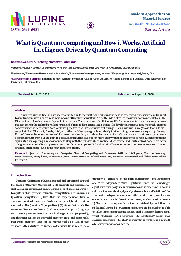(PDF) What is Quantum Computing and How it Works, Artificial ...